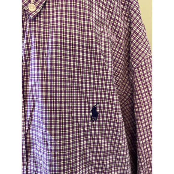 Ralph Lauren Polo PerformanceLong Sleeve Purple White Check Shirt size XL/TG - Picture 5 of 5